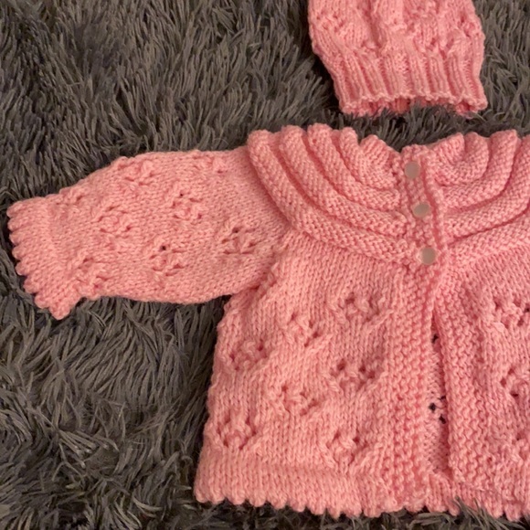 Wool baby sweater/hat set -light pink - Picture 5 of 7